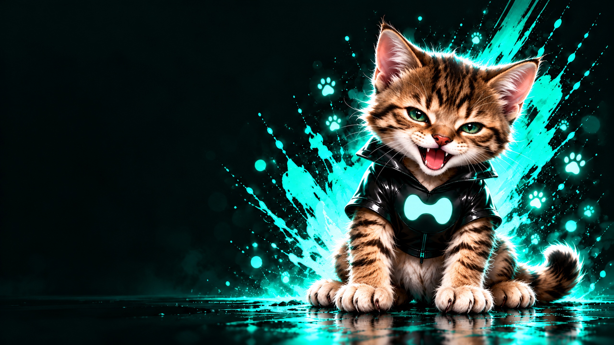 TYGR sitting proudly in front of a glowing mint splash